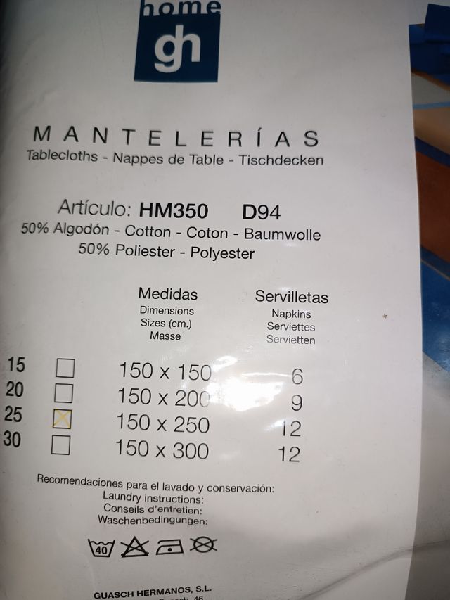 Mantelería sin estrenar 12 comensales