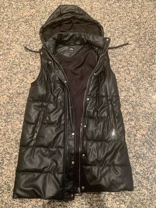 Chaleco Negro Efecto Piel Acolchado Efecto Chaleco De Cuero Negro