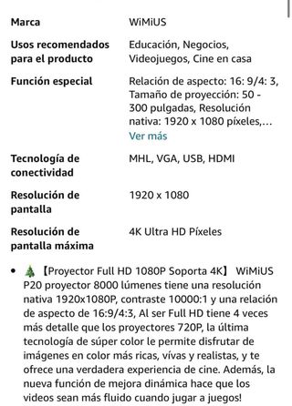 Proyector Wimius Full HD, soporte y Adaptator Appl