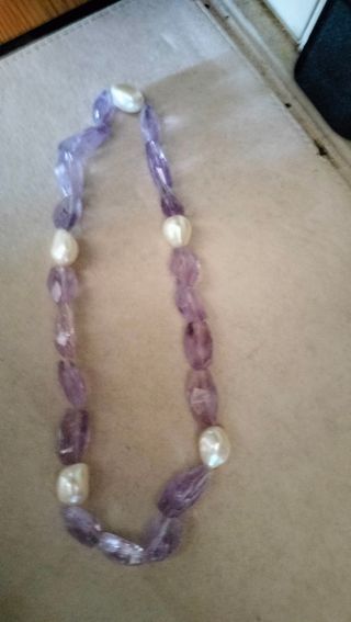 Collar amatista natural y perlas barroca 44 cm