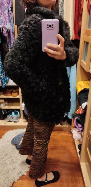 Abrigo peluche negro Zara Talla XS