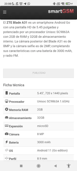 ZTE blade A31 plus 6" 2GB/32GB 5MP/8MP