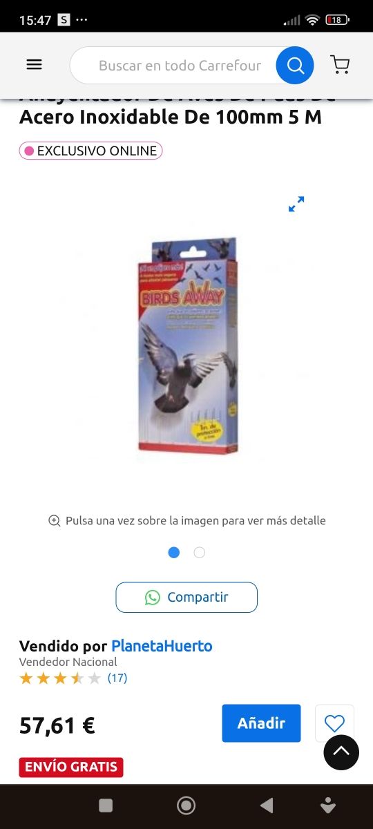 Ahuyentador de palomas 5m