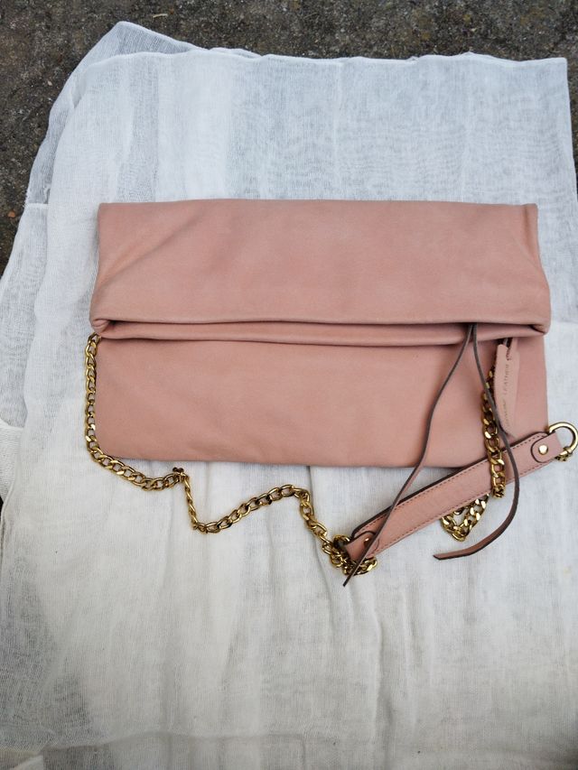 Bolso,cartera ,piel auténtica,salmón, rosa palo.