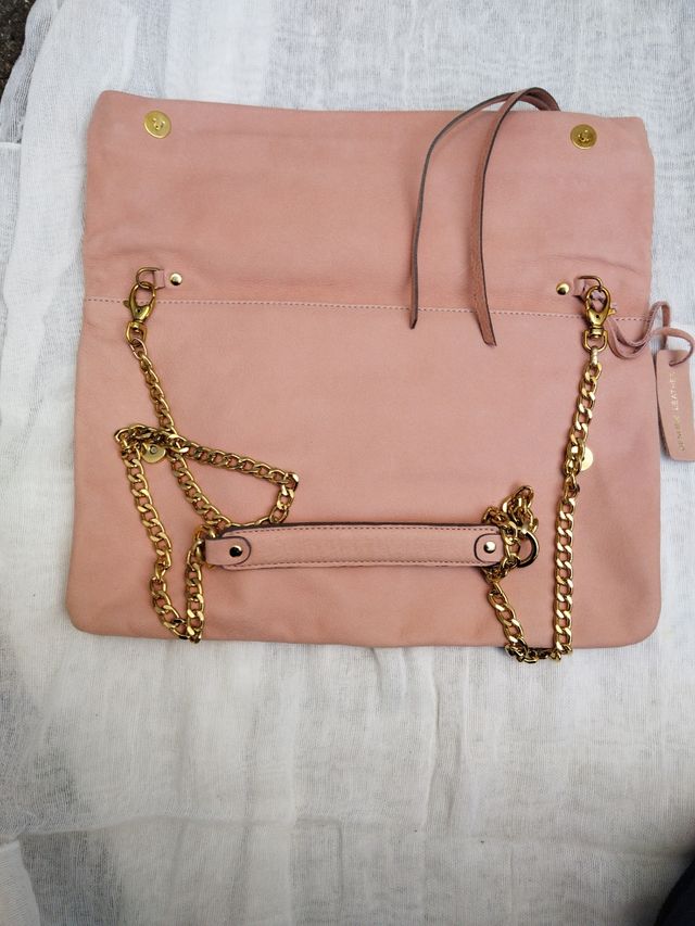 Bolso,cartera ,piel auténtica,salmón, rosa palo.