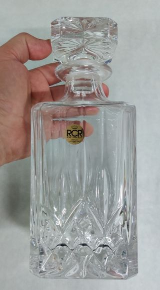 Bottiglia + posacenere vintage in cristallo RCR