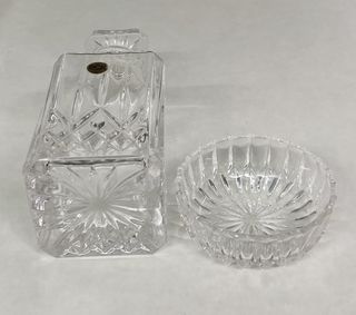 Bottiglia + posacenere vintage in cristallo RCR