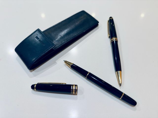 Montblanc bolígrafo + rollerball + funda