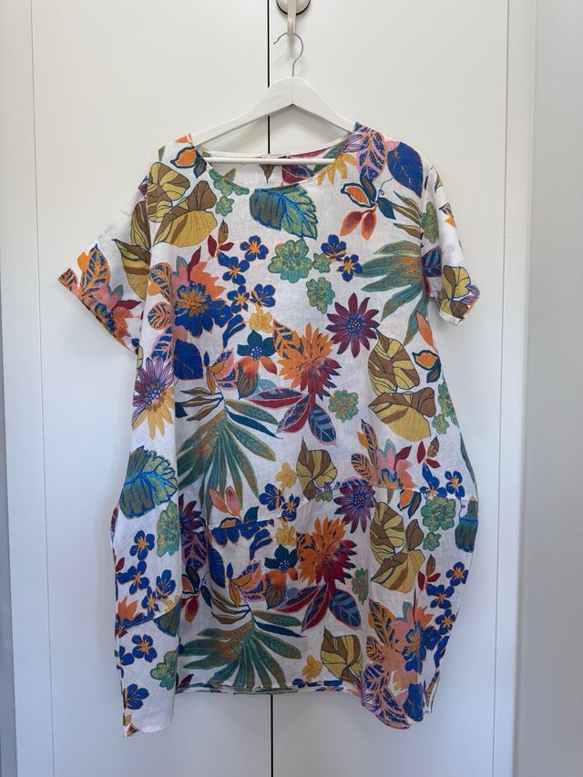 Vestido de lino floreado oversize