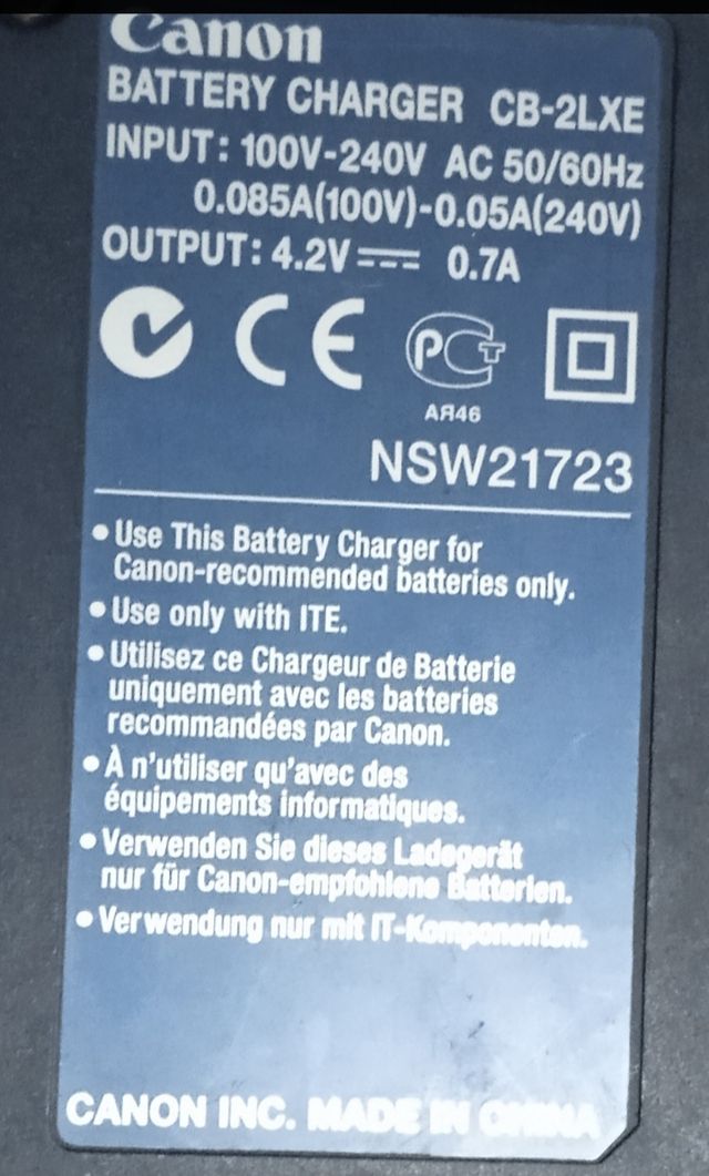 Cargador para cámara fotos Canon