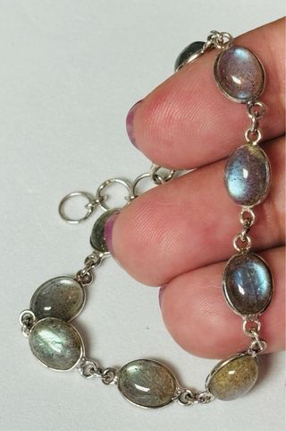 Pulsera de labradorita natural en plata de ley 925