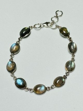 Pulsera de labradorita natural en plata de ley 925