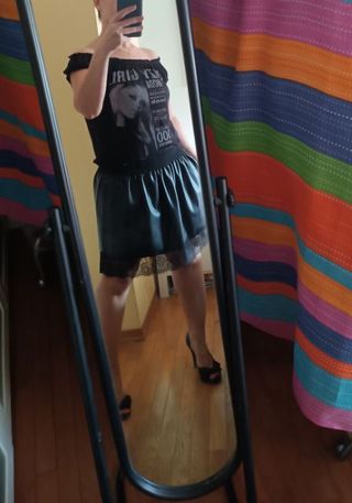 Minigonna fintapelle nera elastica pizzo Tg.S-M