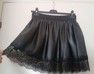 Minigonna fintapelle nera elastica pizzo Tg.S-M