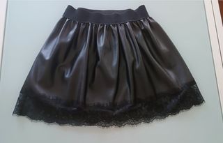 Minigonna fintapelle nera elastica pizzo Tg.S-M