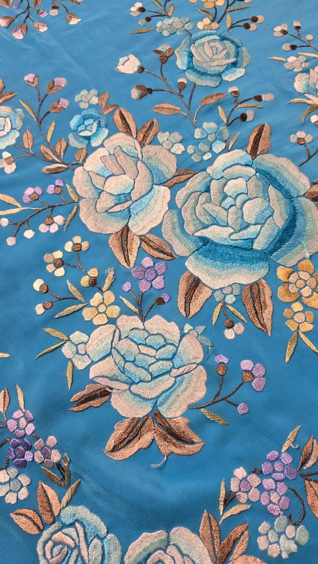 Manton de Manila azul seda 805 grm