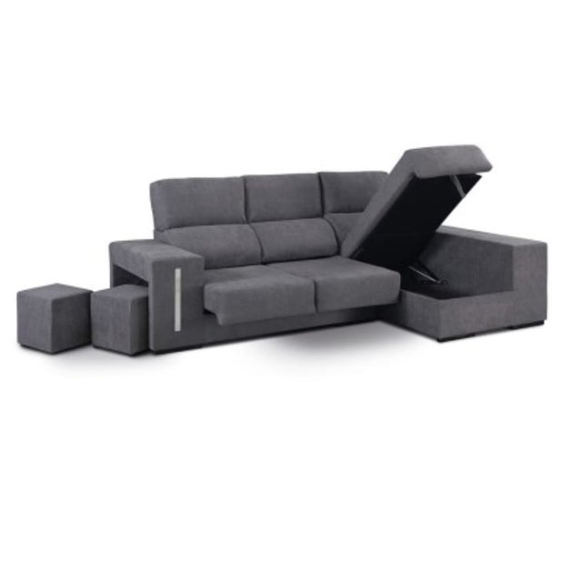 OFETRA Sofá nuevo con chaise longue, arcón y puff