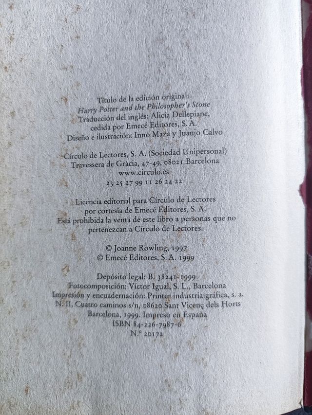 Libro Harry Potter y la Piedra Filosofal