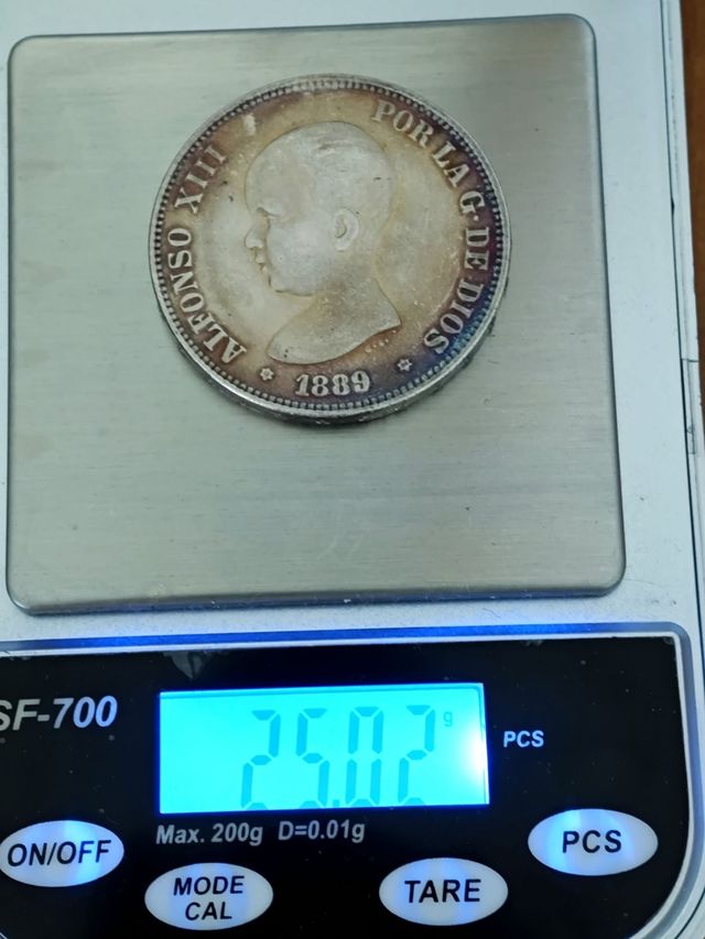 1889 Silver Moneda 5 pesetas