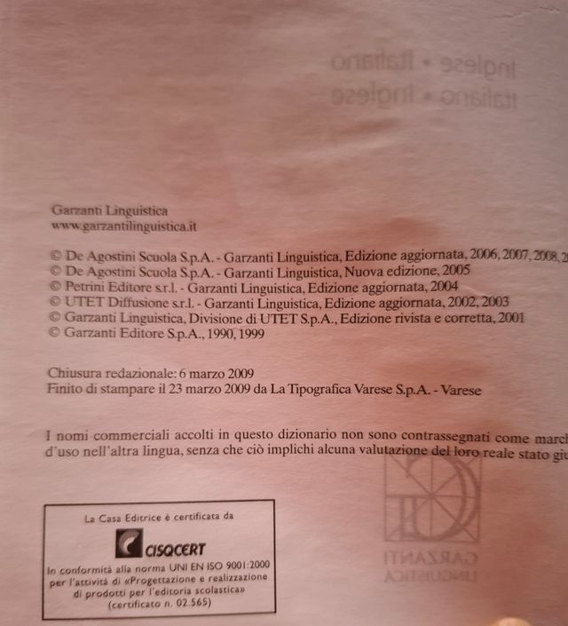 Dizionario lingua inglese Garzanti