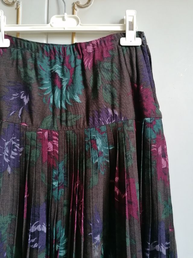 Gonna a fiori marrone scuro autunnale vintage