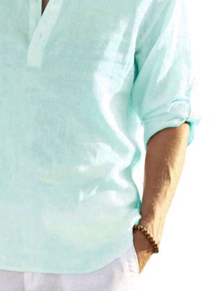 Camisa veraniega turquesa con cuello mao