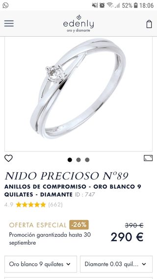 Anillo oro blanco con certificado 