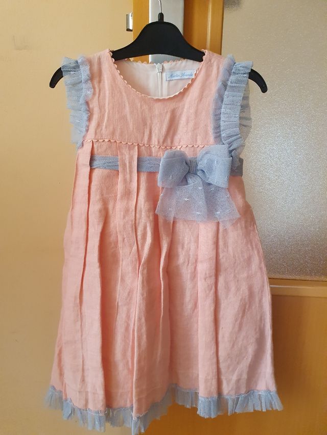 Vestido T4 Martin Aranda niña lino rosa y azul