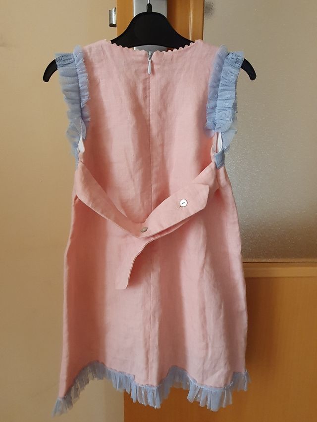 Vestido T4 Martin Aranda niña lino rosa y azul