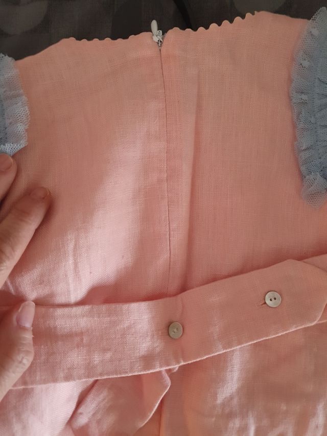 Vestido T4 Martin Aranda niña lino rosa y azul