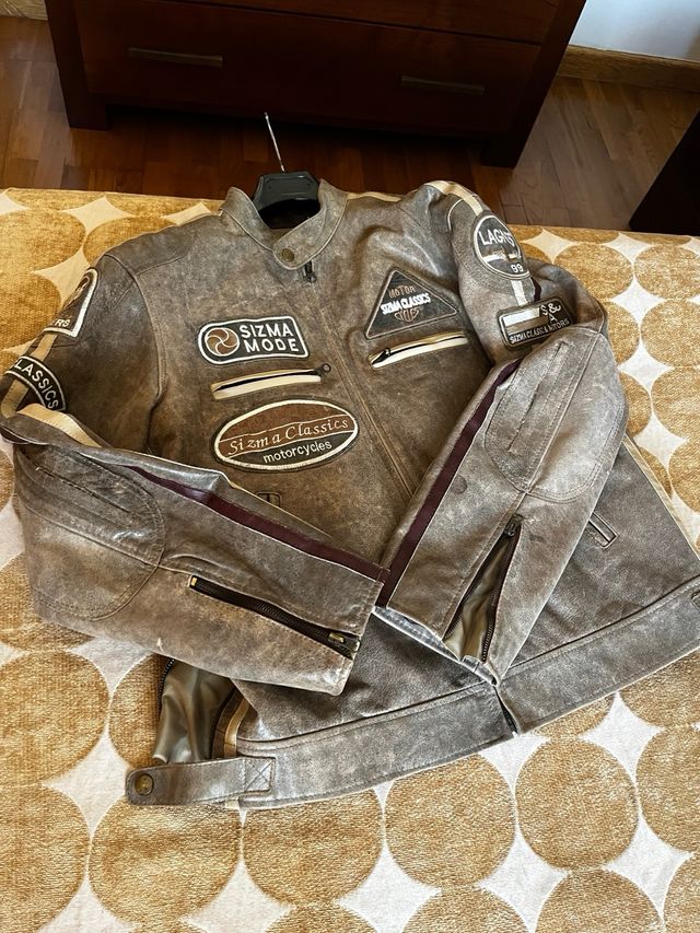 Cazadora cuero gris/marron