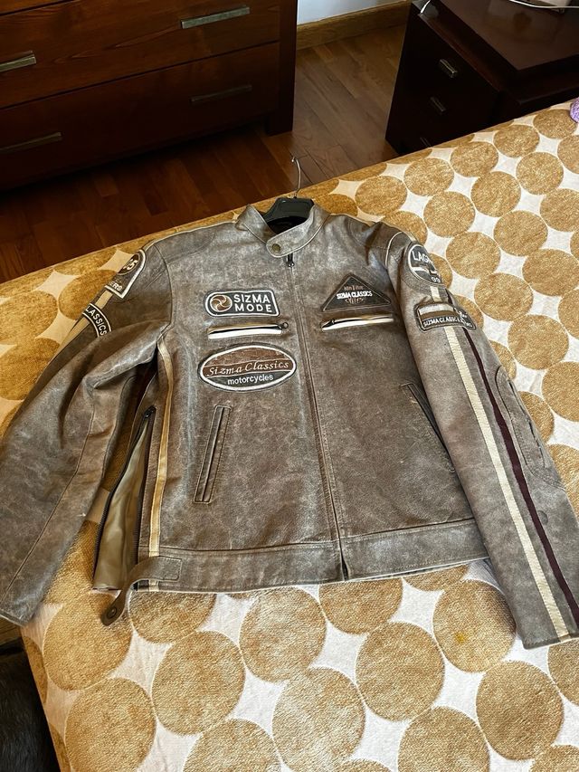 Cazadora cuero gris/marron