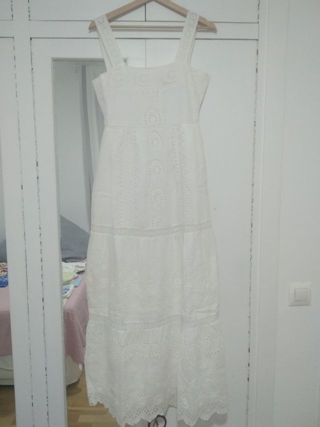 Vestido Bordado Lino blanco
