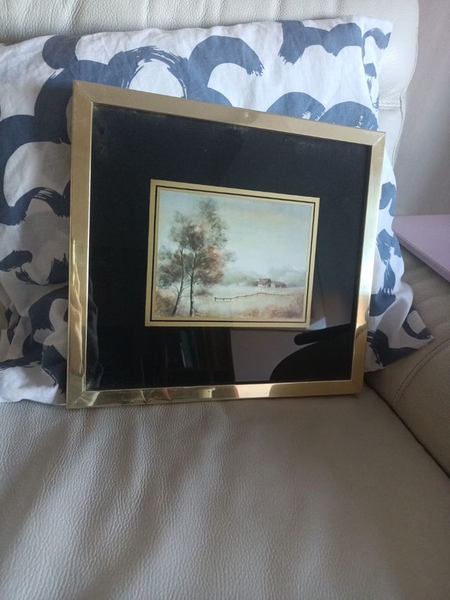 Cuadro paisaje dorado 35x35