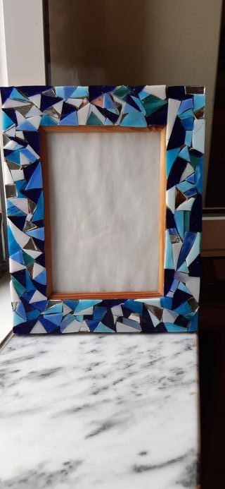 Cornice da tavolo in mosaico blu e azzurro