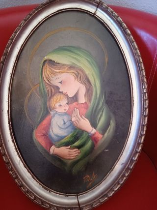 Antiguo Oleo sobre tabla religioso