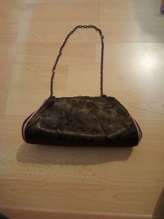 Bolso de ceremonia marrón y rosa