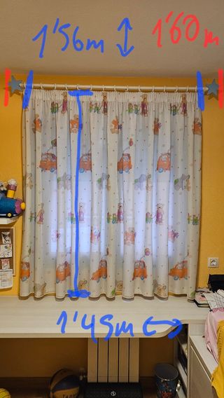 Cortinas Infantiles a tablas 156x145 (raíl/barra)
