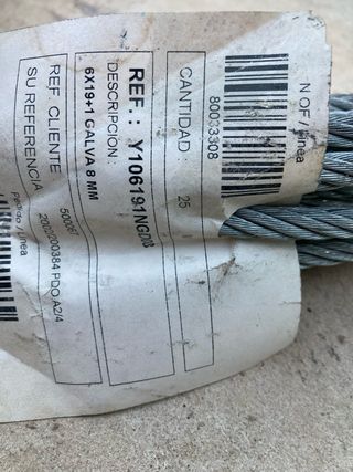 Sirga cable acero galvanizado 8 mm