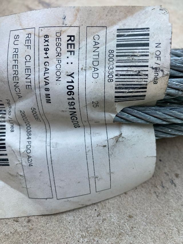 Sirga cable acero galvanizado 8 mm