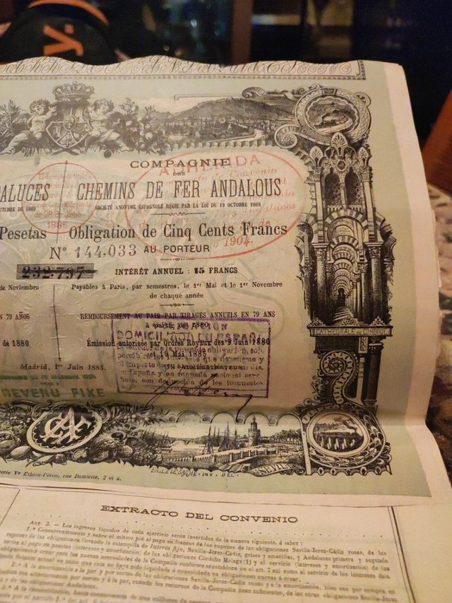 OBLIGACIONES FERROCARRILES ANDALUCES(1885)