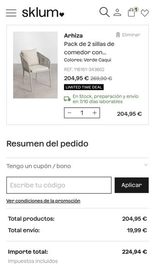 Pack 2 Sillas Sklum NUEVAS