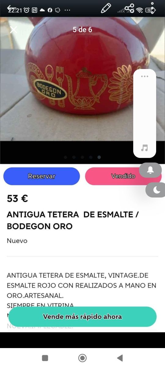 ANTIGUA TETERA INGLESA ESMALTE ORO