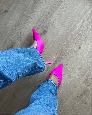 Zapatos de tacon bajos rosa fucsia