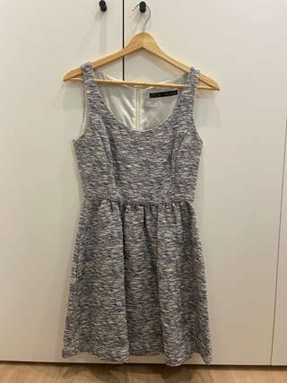 Vestido Zara globo tirantes, jaspeado azul