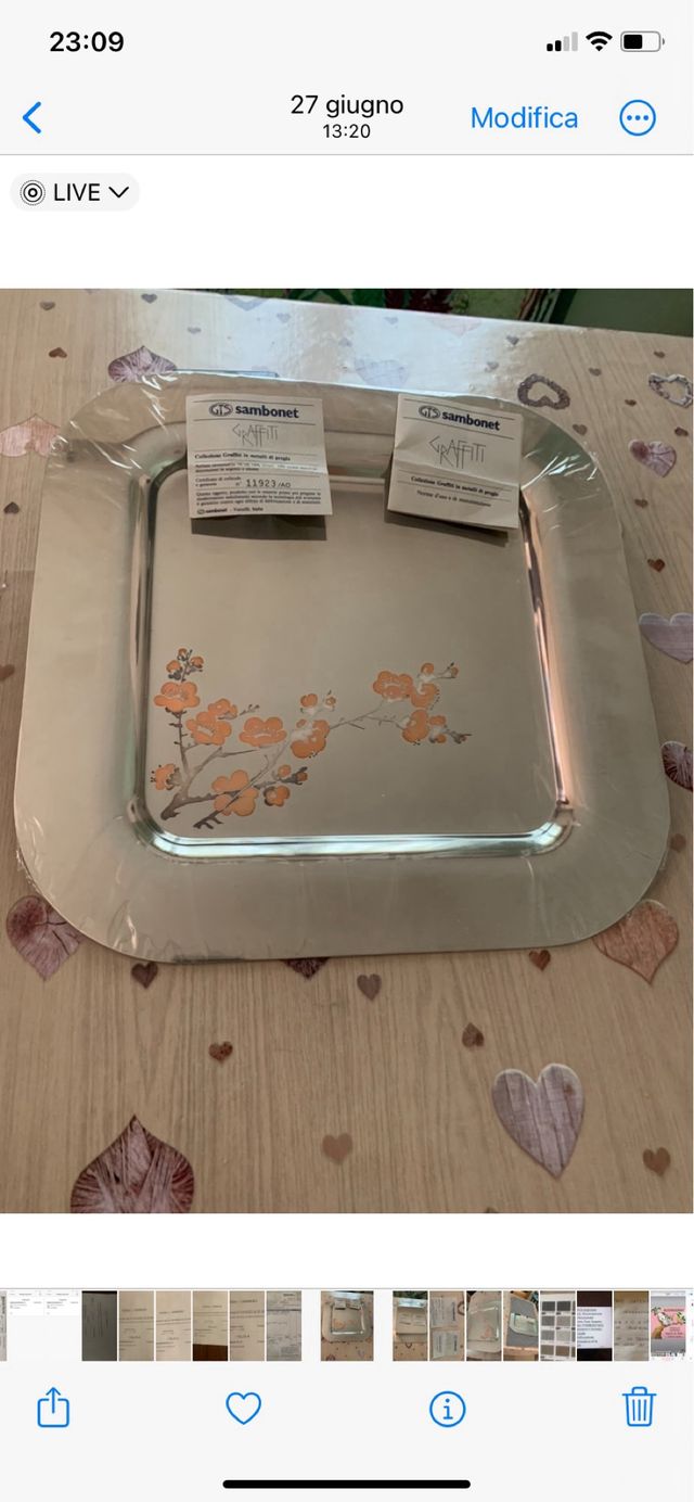 Vassoio quadrato Sambonet decorato in acciaio