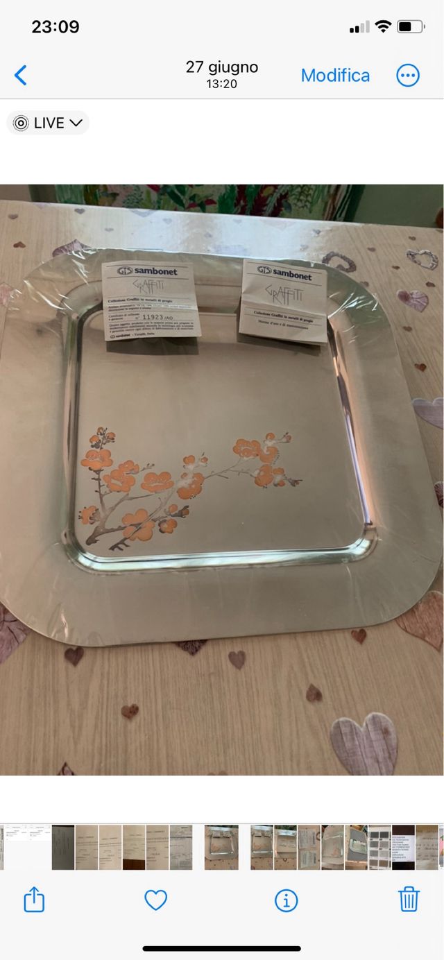 Vassoio quadrato Sambonet decorato in acciaio