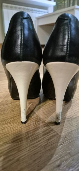 Zapatos peep toe tacón blanco 36 y negro