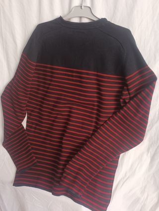 Jersey, talla 36,a rayas azul marino y rojo 