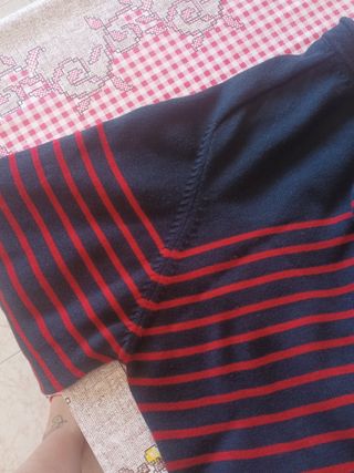 Jersey, talla 36,a rayas azul marino y rojo 
